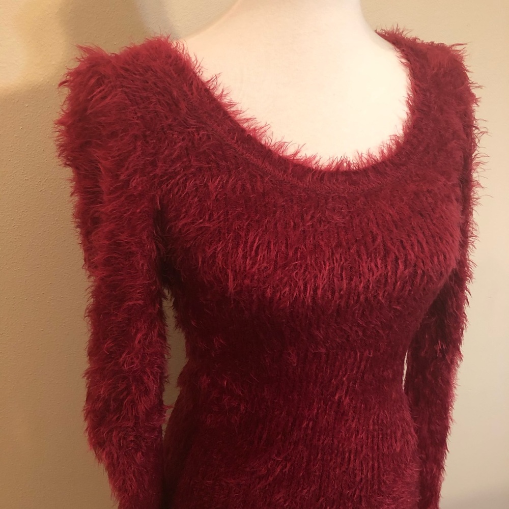 NWOT 4SI3NNA Fuzzy Red Long Sleeve Sweater Dress - Picture 7 of 14